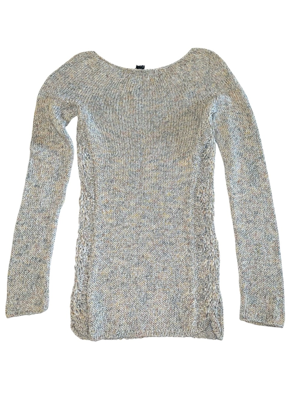 Theory Marled Cotton Silk Knit Sweater Medium Boat Neck Cable Side Detail Beige